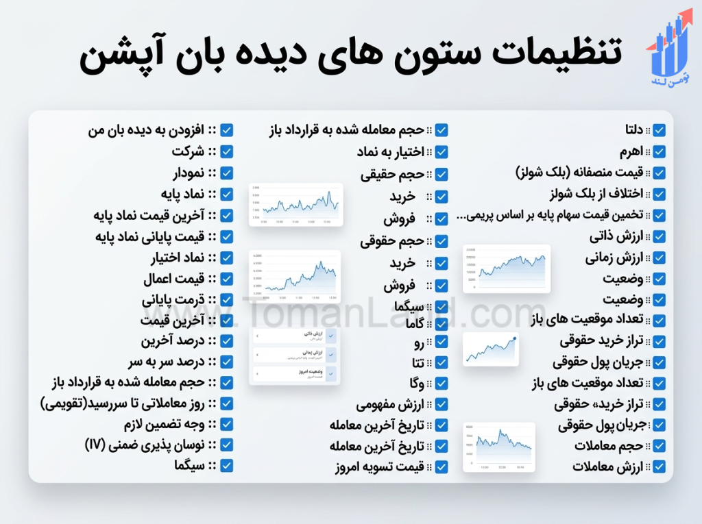 در دیده‌بان آپشن چه نوع ستون‌هایی نمایش داده می‌شود؟
